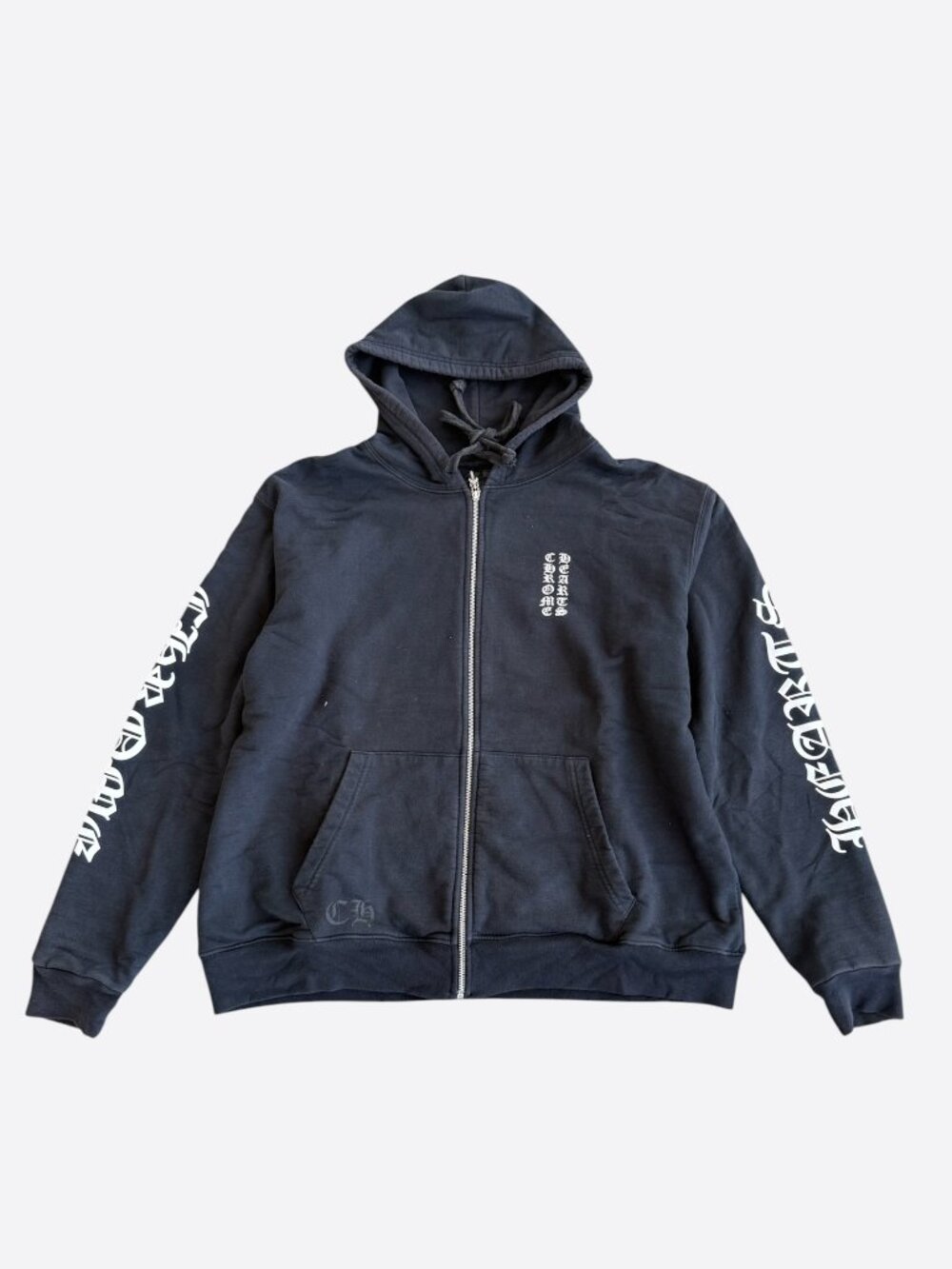 Chrome Hearts Black & White Script Logo Thermal Zip Up Hoodie